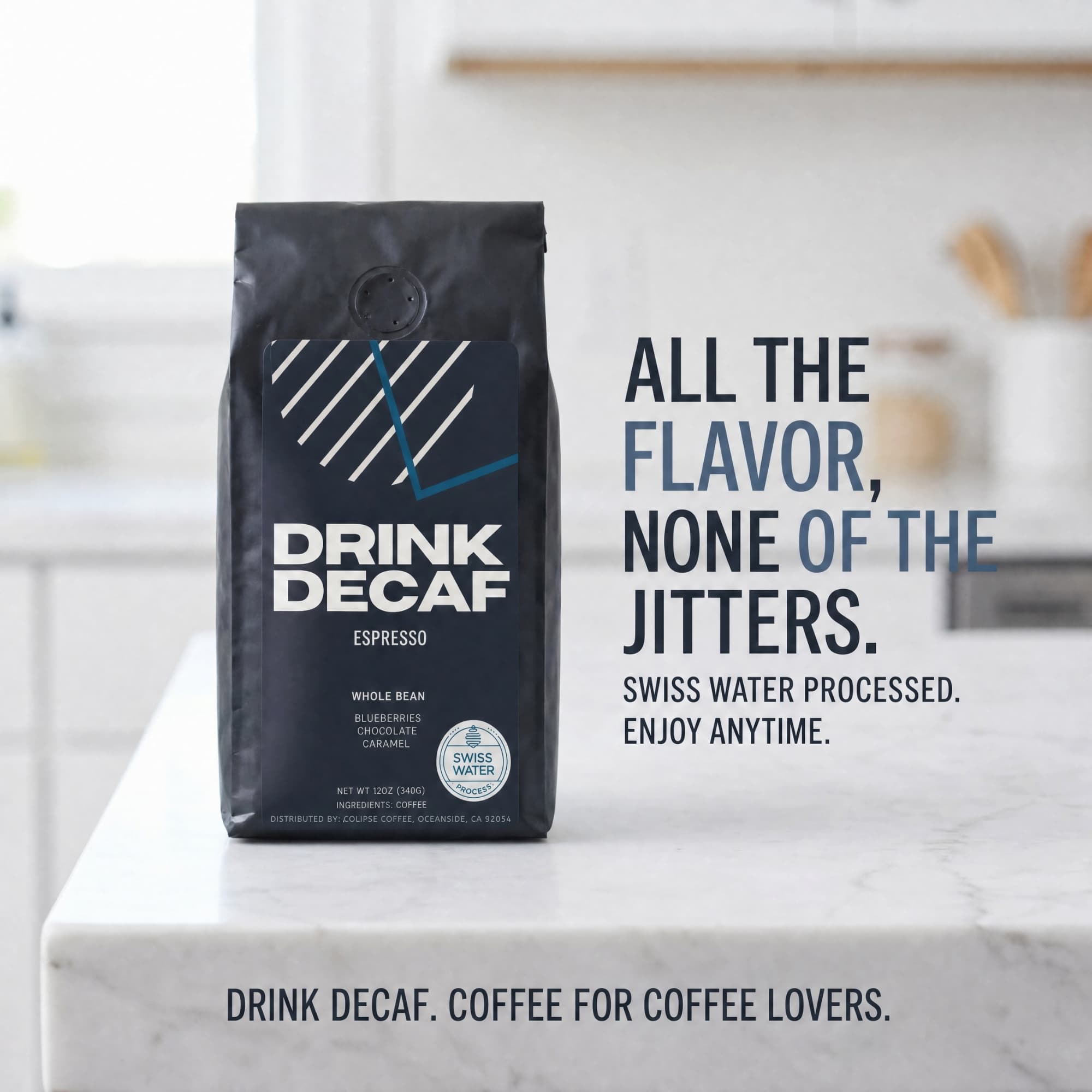 Drink Decaf espresso — overhead cup with flavor notes