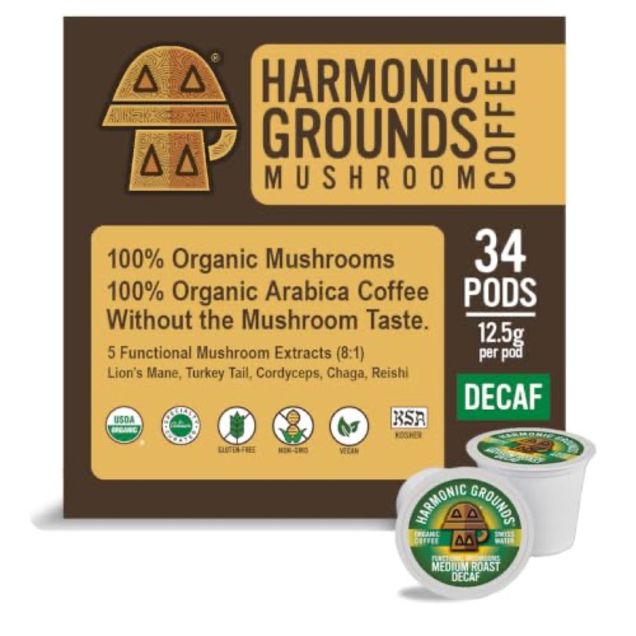 Harmonic Grounds Organic Decaf Mushroom Coffee Pods K-Cups