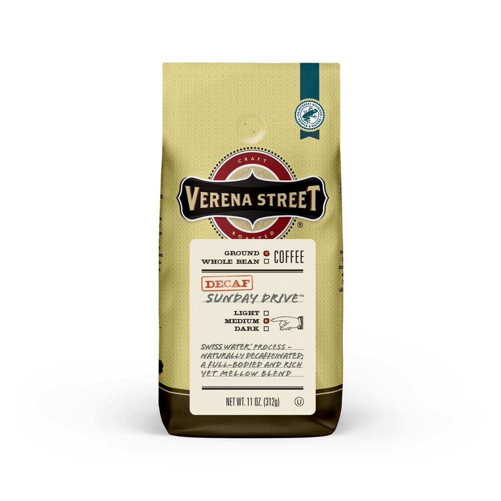 Verena Street Ground Coffee, Swiss Water Process Decaf, Medium Roast, 11 Ounce Pack, Rainforest Alliance Certified